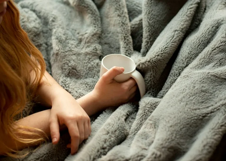 A cozy blanket and warm, comforting setting