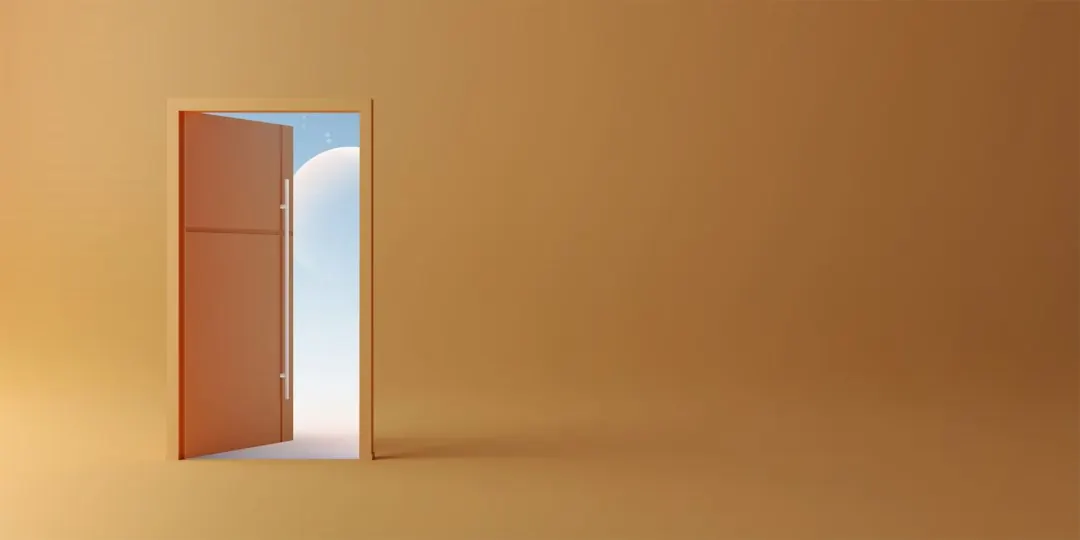 An open door representing a threshold or boundary